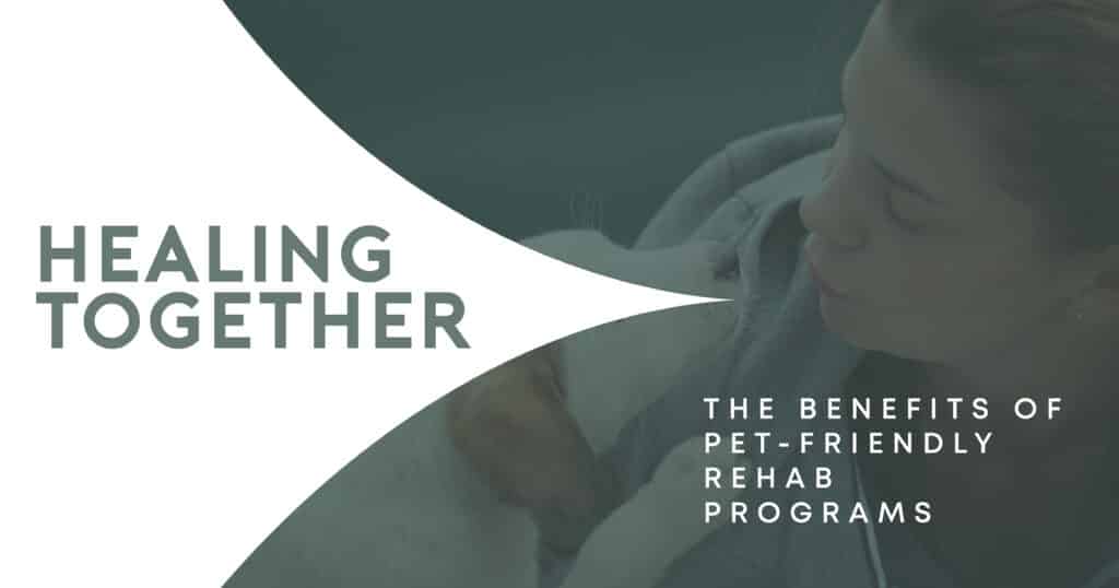 Healing together: woman hugging dog, promoting pet-friendly rehab programs and the benefits of animal-assisted therapy.