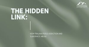 Cover slide: 'THE HIDDEN LINK: How trauma fuels addiction and substance abuse' with Tennessee Behavioral Health logo in the corner.