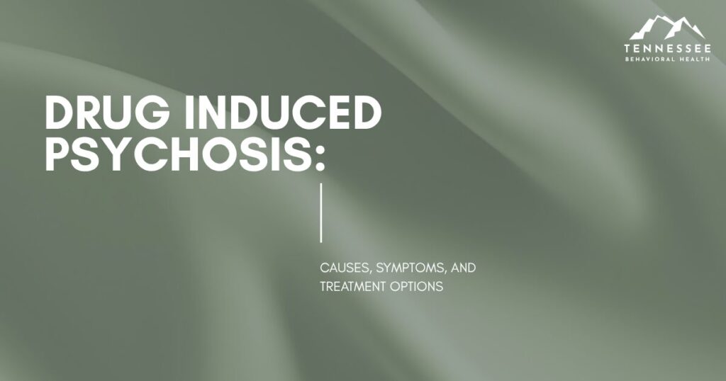Slide title: Drug-Induced Psychosis — Causes, Symptoms, and Treatment Options (Tennessee Behavioral Health logo in corner).