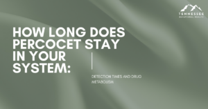 how-long-does-percocet-stay-in-your-system-featured - Tennessee Behavioral Health Cover slide: 'How long does Percocet stay in your system' with subtitle 'Detection times and drug metabolism' and the Tennessee Behavioral Health logo in the corner on a green abstract background.